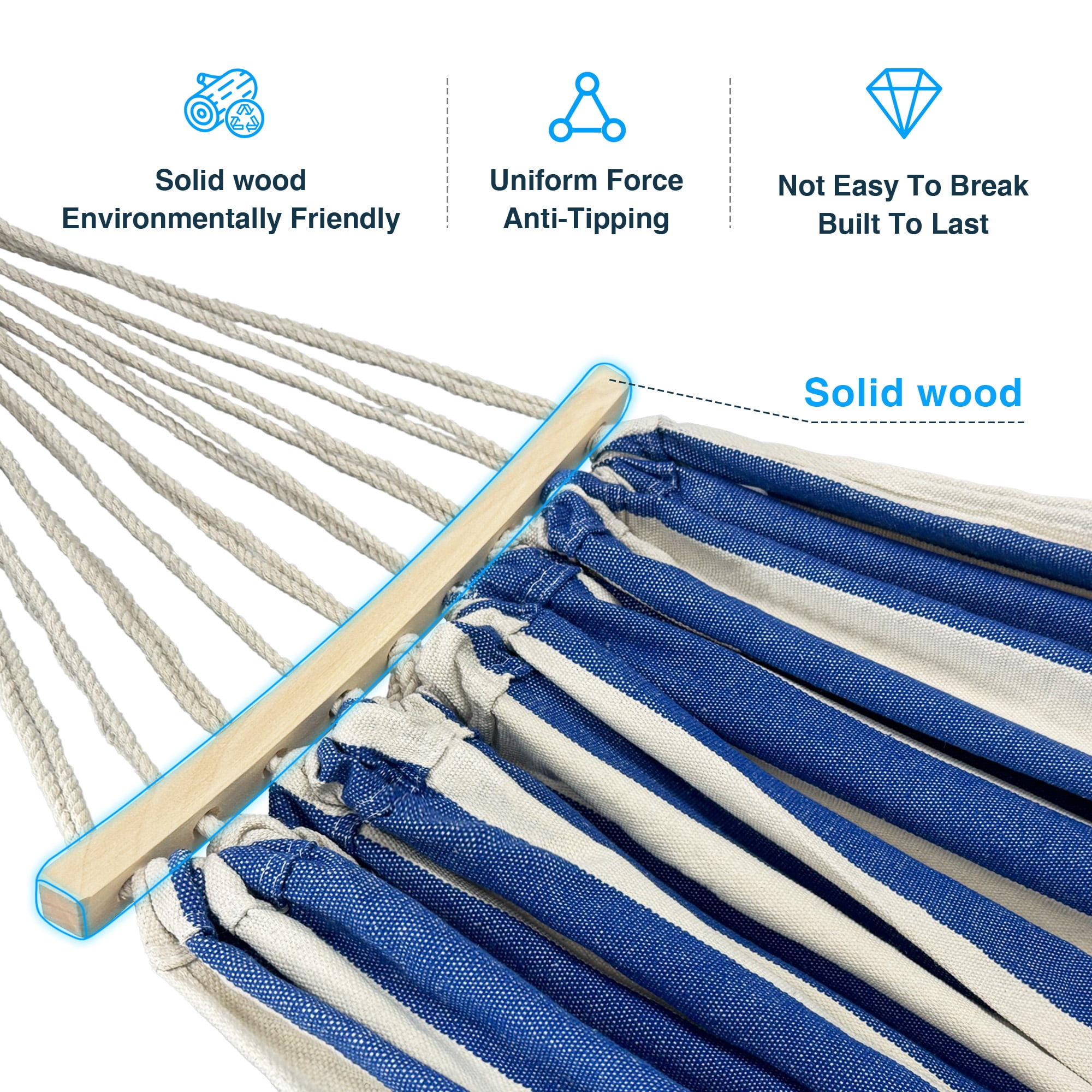 KEESTP Comfortable 2 Person Hammock with Stand,Portable Detachable Brazilian Hammock,450lb Capacity - Bluewhite