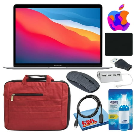 Apple MacBook Air 13" Laptop (M1 Chip, 8-Core CPU, 8GB RAM) (Late 2020, 512GB SSD, Silver) (MGNA3LL/A) Bundle with Red Carrying Bag + USB Hub + More