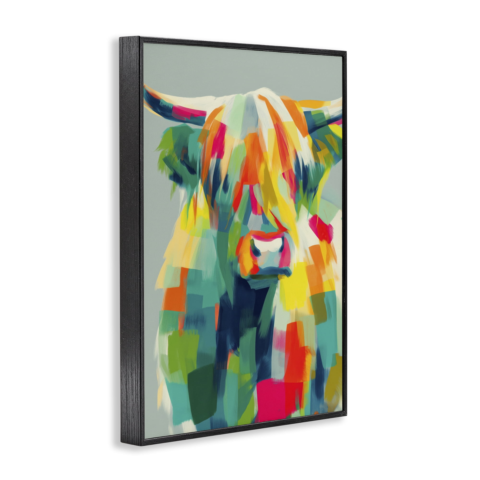Stupell Industries Highland Cow Abstract Patchwork Black Framed Giclee Art, design by Chromatic Storm Studio