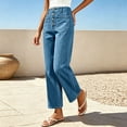 thumbnail image 4 of Zormilly Wide Leg Jeans for Women Soft High Waisted Flare Cropped Jeans with Pockets Buttons Fashion Womens Denim Pants, XS-XL, 4 of 5