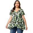thumbnail image 4 of Women's Plus Size Blouse Flare Sleeve V Neck Tie Front Floral Wrap Peplum Tops Black 1X, 4 of 7