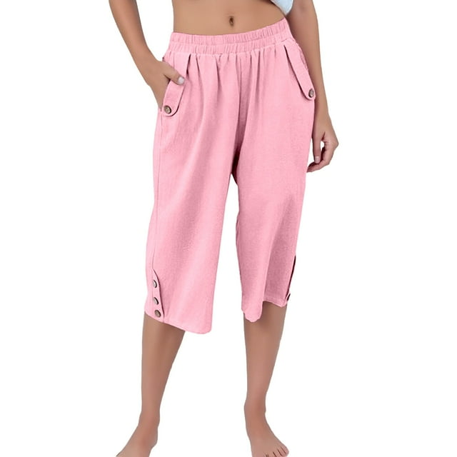 Pantalones capri deportivos lisos y sexys para mujer: cintura alta, pierna ancha, corte holgado y cómodo, 3 colores: blanco, negro y caqui. Tallas: S-XXL.