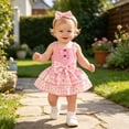 thumbnail image 2 of RMGVDSD Baby Girl Clothes Girls Sleeveless Romper Plaid Dress Floral Bowknot Ribbed Bodysuit Onesie Headband Set Summer Outfit 12-18 Months, 2 of 6