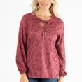thumbnail image 3 of Womens S/M Burgundy Floral Print Brushed Jersey Tie Front Keyhole Long Sleeve Top by Howard's, 3 of 5