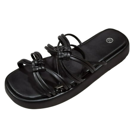 

Fsqjgq Beach Sandals Women Women s Flat Sandals Fashion Summer Women Sandals Flat Bottom Thick Bottom Open Toe Breathable Comfortable Buckle Solid Color Party Style Size 41 Black