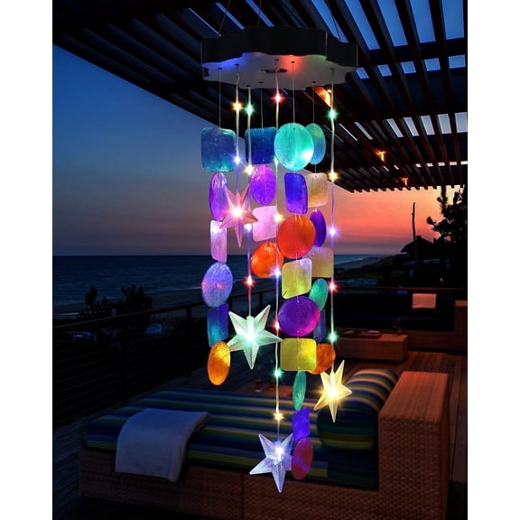 Toodour Solar Wind Chimes with Colorful Shells, Waterproof Solar Powered Outdoor Decor for Garden Patio Porch, Gifts for Mom Grandma Women