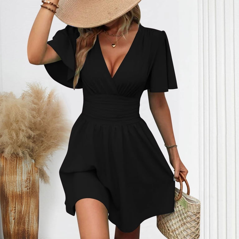 a line corporate dress Admvng Dresses for Women Wrap V-Neck Smocked Waist Casual A-Line Business perfectly draw out your