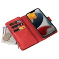 thumbnail image 5 of Nalacover Wallet Case for iPhone 14 Plus, [15 Card Slots] [Zipper Pocket] Vintage PU Leather Flip Folio Cover with Magnetic [Wrist Strap] [Kickstand] Skin-Feeling Shockproof Case,Red, 5 of 12