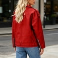 thumbnail image 4 of Blmnix Belted Jackets for Women Trucker Oversized Zip Up Leather Motorcycle Jacket Coat Long Sleeve Red Cocoon Womens Jackets Casual, 4 of 5