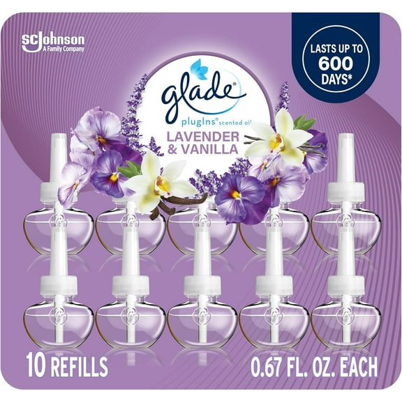 PlugIns Refills Air Freshener, Scented and Essential Oils for Home and Bathroom, Lavender & Vanilla, 6.7 Fl Oz, 10 Count (Packaging May Vary)