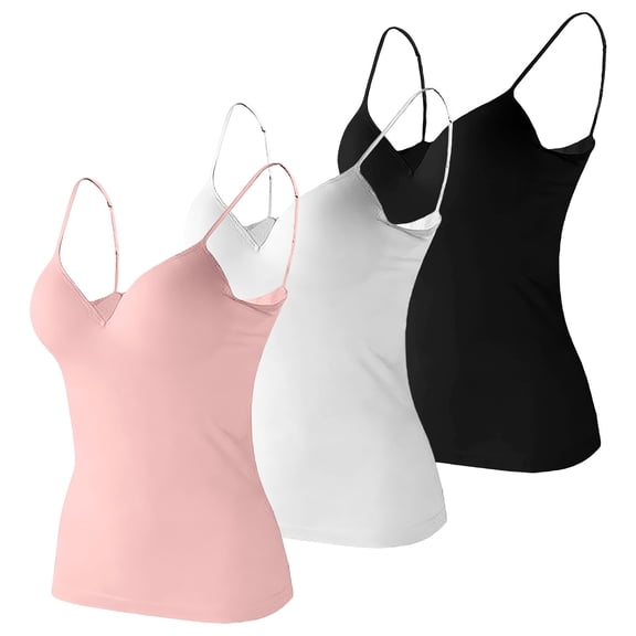 Workout Tops for Women 3PC Women's Camisole Tops with In Padded Bra 2 In 1 Yoga Sports Bras for Gym Running Workout Sleeping Traveling