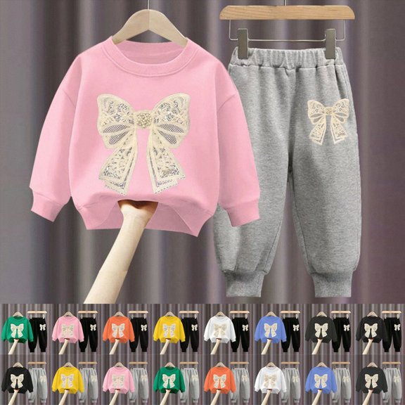 4-5 Years Child Toddler Baby Girl Clothes Long Sleeve Letter Print Sweatshirt and Stretch Jogger Pants Newborn Fall Winter Outfit Long Sleeved Sweatshirt Pants Casual Two Piece Set