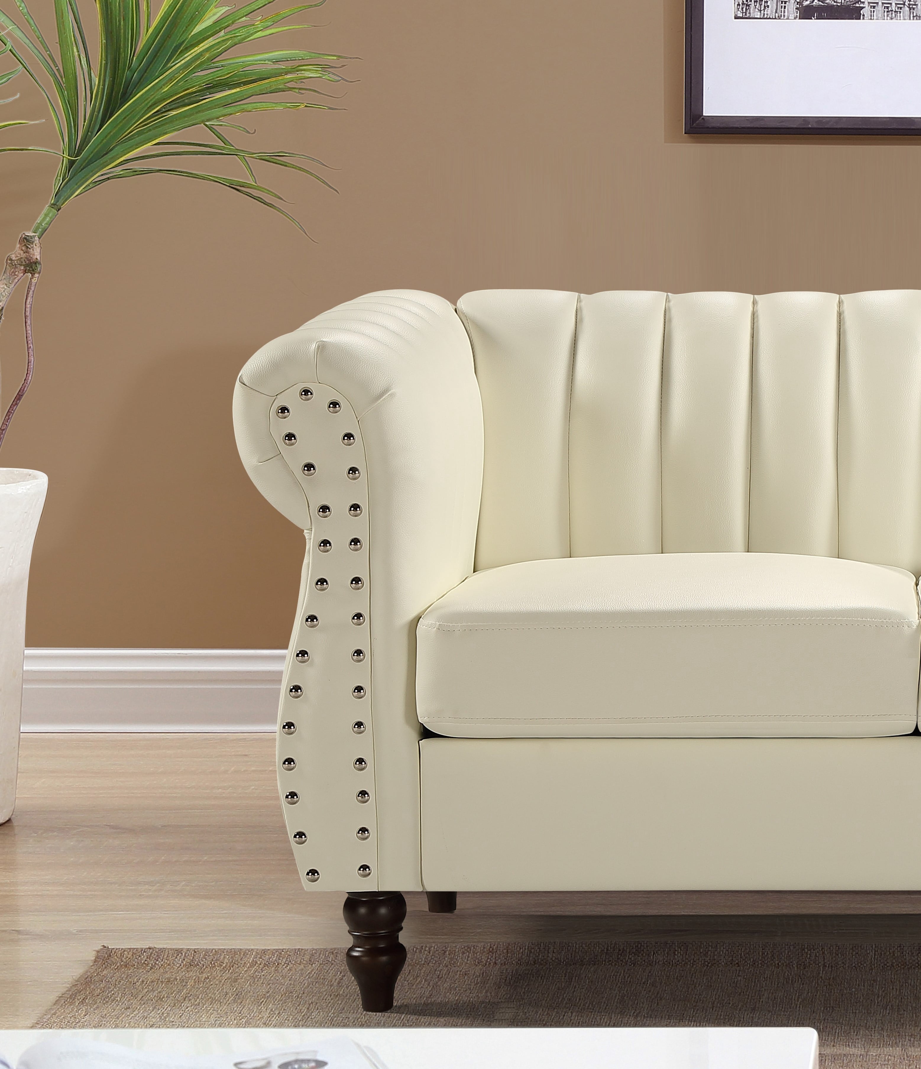 Uspridefurniture Charlot Faux Leather Rolled Arm Sofa,White