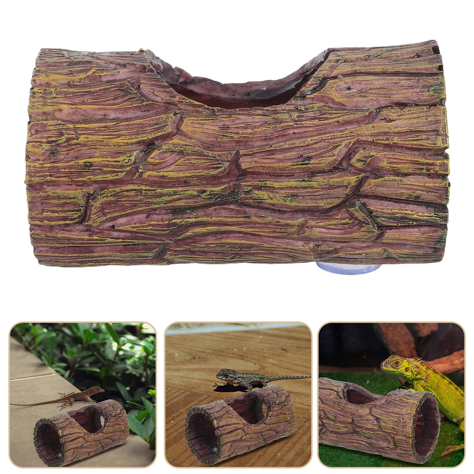 Alasum Resin Reptile Tree Cave Light Brown Lifelike Gecko Hideout Decor