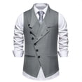 thumbnail image 6 of AZoiNM Men's Standard Fit Angled Placket Vest Lapel Collar Stretch Polyester Blend, 6 of 15