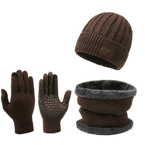 HNMKIU Winter Warm Fashion Scarf Gloves and Hat Set Thickened Woolen Ear for Cycling Outdoor Activities Brown,One Size