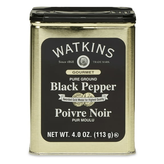 Watkins Gourmet Spice Tin, Pure Ground Black Pepper, 4 oz (Fish-Free)