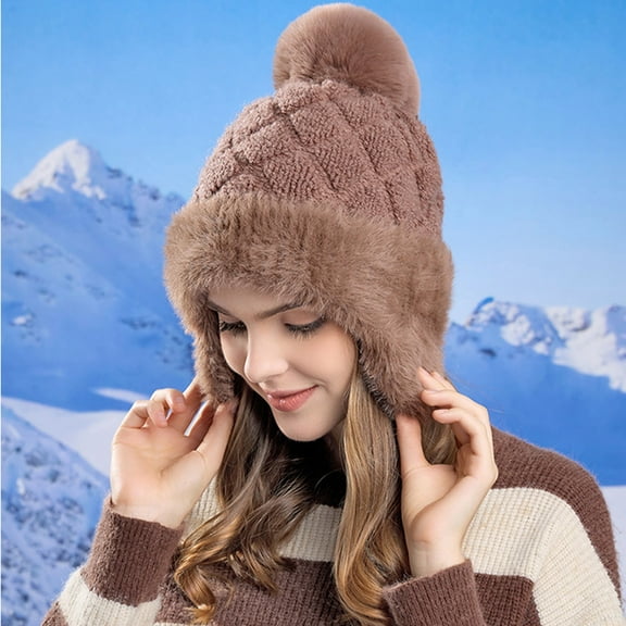 BVOFAR Winter Warm Hats for Women Furry Fleece Lined Hat Cute Pompom Beanie Hats Outdoor Ski Snow Hat with Ear Flaps