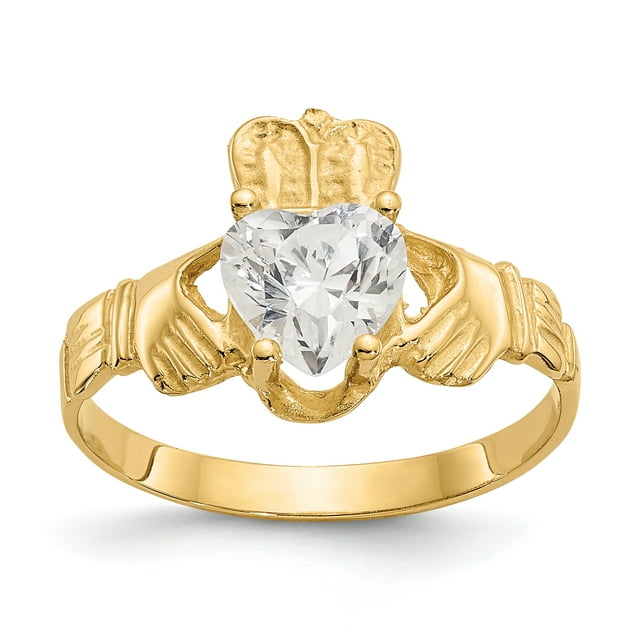 Bague Claddagh Pierre de Naissance Avril en Or Jaune 14K