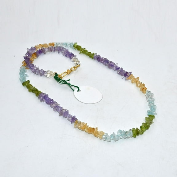 THE GEMS GRID Mixed Gemstone Chips Necklace | Natural Gemstone Beaded Jewelry | Handmade Gemstone Necklace with Gold Plated Clasp | Unique Gift for Her