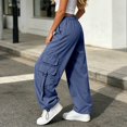 thumbnail image 6 of Venzia Women Drawstring Cargo Jogger Pants Loose Wide Leg Streetwear Trousers, 6 of 6