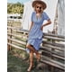thumbnail image 3 of Vestido camisero para mujer, sin mangas, cuello en V, vestido midi a rayas, plisado, con volantes, vestido casual con botón Xishao Moderno, 3 of 6