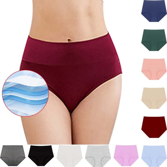Siminsem Women's High Waist Seamless Panties No Show Cheeky Breathable Cotton Soft Stretchy Brazilian Cut Ladies Hipster Underwear Multipack 3 Pack, Red,L