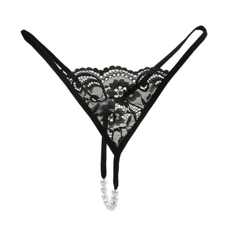 eczipvz Women s Pearl T Back Embroidery Lace Thongs with Pearls Thong Panty Underwear(BK2 M)