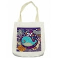 thumbnail image 1 of Sea Animals Tote Bag, Cartoon Illustration with Smiley Whale in Bubble Water Waves Starfish Coral, Cloth Linen Reusable Bag for Shopping Books Beach and More, 16.5" X 14", Cream, by Ambesonne, 1 of 2