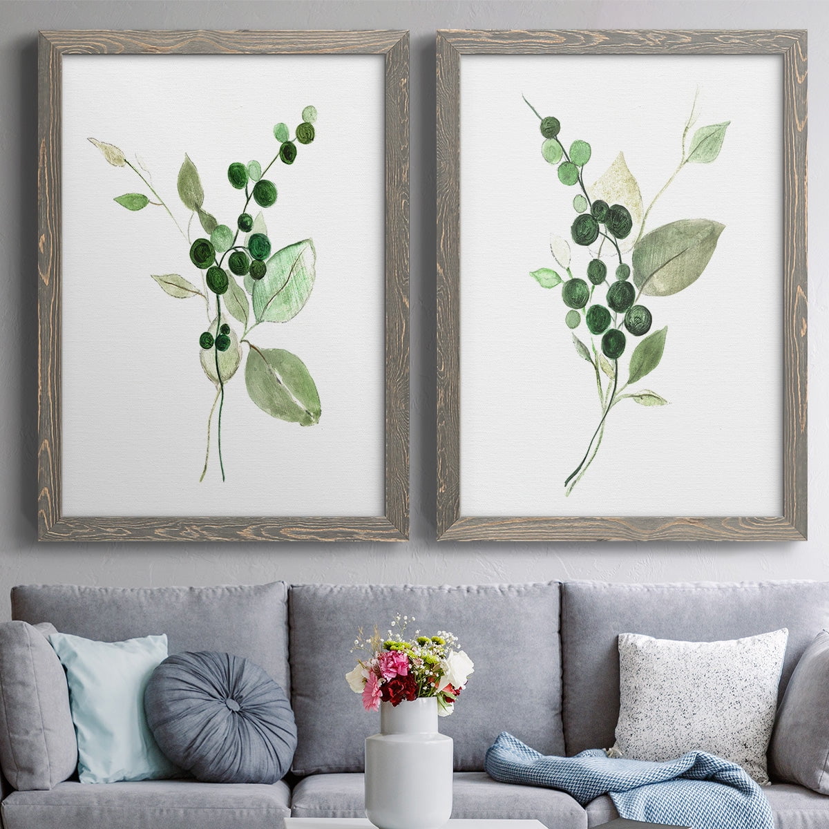 Sprigs in Green I - Premium Framed Canvas 2 Piece Set - Ready to Hang