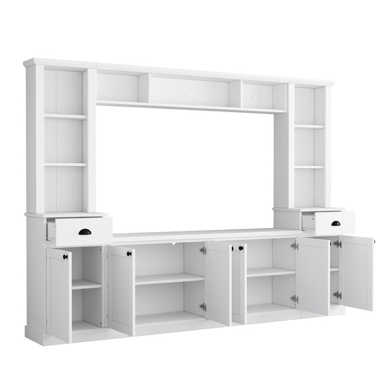 103'' W Entertainment Center Wall Unit with Bridge and Bookshelf for TVs Up to 75'', Minimalist TV Stand with Adjustable Shelves for Living Room
