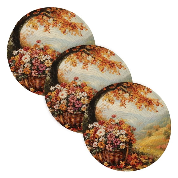 BZSMCE Mats for Pots,Pans Place Basket Of Flowers under Tree Simple Style Pattern Pot Mats