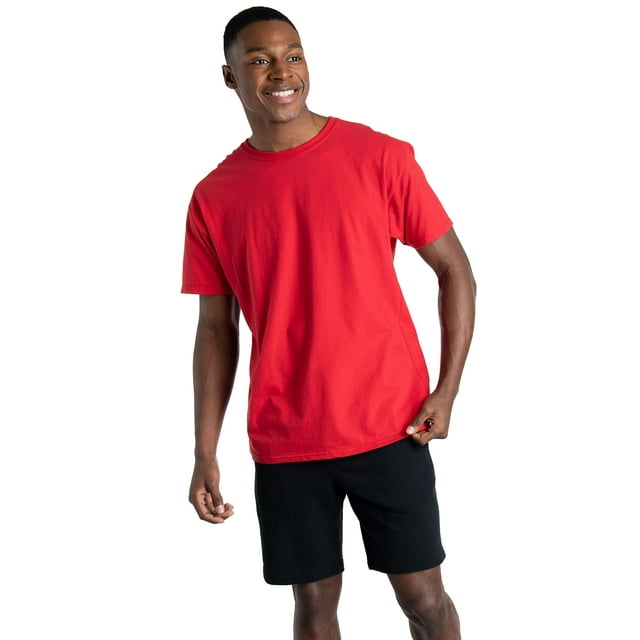 Fruit of the Loom T-Shirts en Coton Eversoft pour Hommes (Régulier et Grand & Long), Col Rond-2 pack-Rouge Vif, 4TG