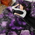 thumbnail image 4 of Homewish Teenagers Adults Chic Floral Purple Rose Bedding Comforter Set 7 Pieces,Flying Butterflies Full Bedding Set Lightweight,Happy Valentine'S Day Fitted Sheet Flat Sheet, 4 of 8