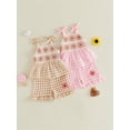 thumbnail image 3 of BemeyourBBs Toddler Baby Girl Summer Clothes Infant Baby Girls 2 Piece Outfits Crochet Granny Square Floral Embroidered Eyelet Sleeveless Plaid Print Tank Tops and Ruffled Shorts Set, 3 of 9