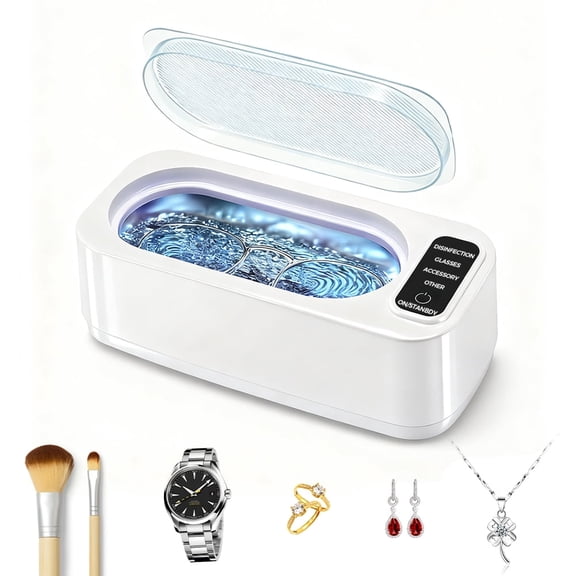Ultrasonic Jewelry Cleaner 50KHz, Sonic Ring Cleaning Machine with 4 Cleaning Modes , 304 Stainless Steel 12oz Tank for Rings, Eyeglasses, Watches, Dentures – Gift for Wife Mom Daughter
