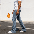 thumbnail image 4 of Men's Flared Straight Leg Fleece-Lined Jeans | Light Wash Denim | 4-Way Flex | Raw Hem | Standard Size | Warm Winter Stretch Jeans | Trendy Casual Denim Pants for Men, 4 of 7