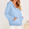 thumbnail image 2 of BRDFRL Women's Oversized Zip Up Hoodies Fleece Jacket Casual 2024 Fall Winter Sweatshirts Drawstring Y2K Hoodies Teen Girls Sky Blue L, 2 of 6