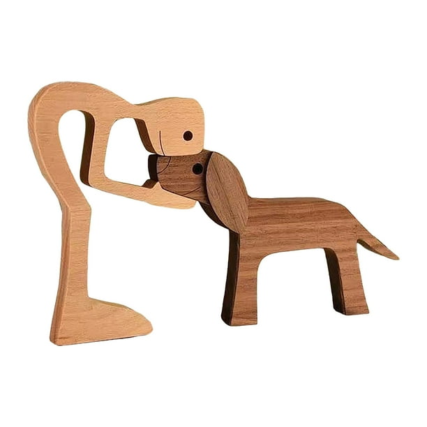 Adorno de madera de familia de perros: tallado a mano, duradero y decorativo, para el hogar y la oficina