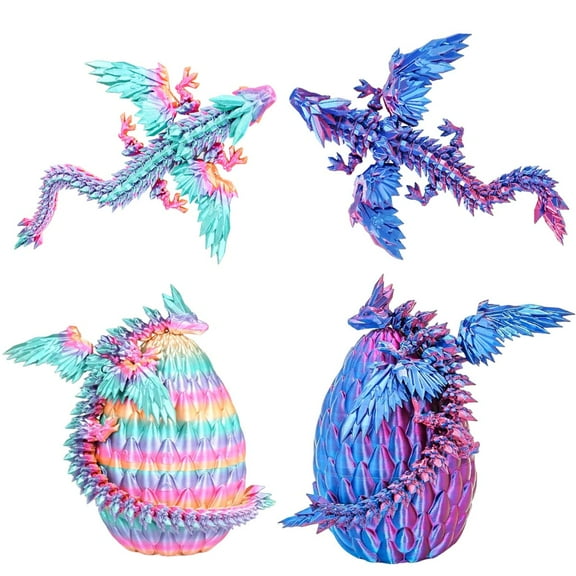 2 PCS 3D Printed Flying Dragon Egg with Articulated Dragon Inside – Mystery Fidget Toy Gifts for Kids,Home Office Desk Figure Decor,Creative Ornaments, Birthday, Easter, Halloween, Christmas
