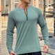 thumbnail image 3 of pstuiky camisetas de manga larga para hombre, Camisa blusa de cuello redondo con cremallera de color liso para hombre salir tops l, 3 of 3