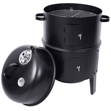 Durable Steel Round Grill for Outdoor Cooking, Black-17-Inch Heavy-Duty Charcoal Smoker and BBQ Grill