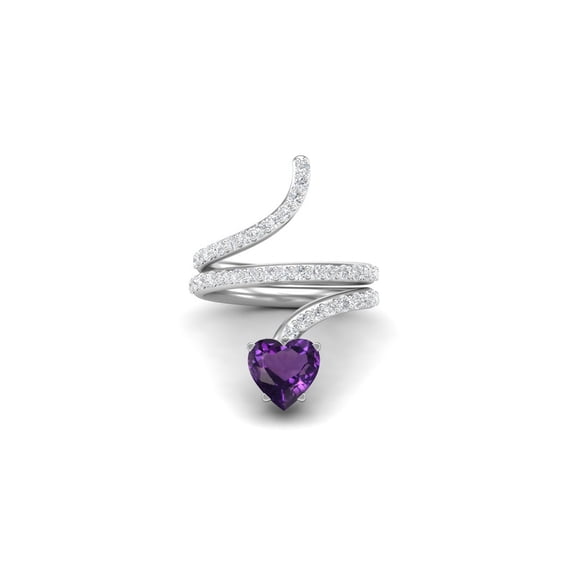 7MM Heart Shape Wrap Bypass Ring Natural Amethyst 925 Silver Women Valentines Day Gifts Rings