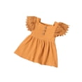 thumbnail image 3 of Xingqing 4 Colors Newborn Baby Girls Princess Dress Solid Lace Fly Sleeve Button A-Line Mini Dress, 3 of 7
