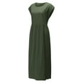 thumbnail image 2 of Innerwin Dresses Crew Neck Ladies Dress Beach Solid Color Loose Sundress Dark Green 4XL, 2 of 5