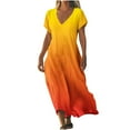 thumbnail image 2 of Robes Femmes DYTTDG Robe Femme Mode Dégradé Col en V Manches Courtes Robe Maxi de Plage Cadeau pour Adultes Orange,G, 2 of 5