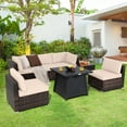 thumbnail image 1 of Costway 7PCS Patio Rattan Furniture Set Fire Pit Table Cover Cushion Brown, 1 of 9