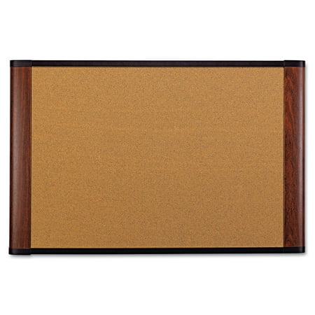 3M Cork Bulletin Board, 72" x 48", Aluminum Frame w/Mahogany Wood-Grained Finish