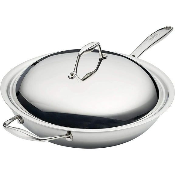 Tramontina Signature 12.5-Inch Tri-Ply Clad Stainless Steel Wok, Induction Ready, Oven-Safe, Dishwasher Safe