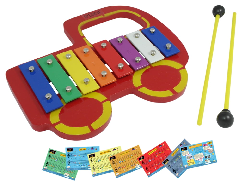 D/'Luca Kids Red Truck Baby 8 Note Xylophone Glockenspiel with Music Cards